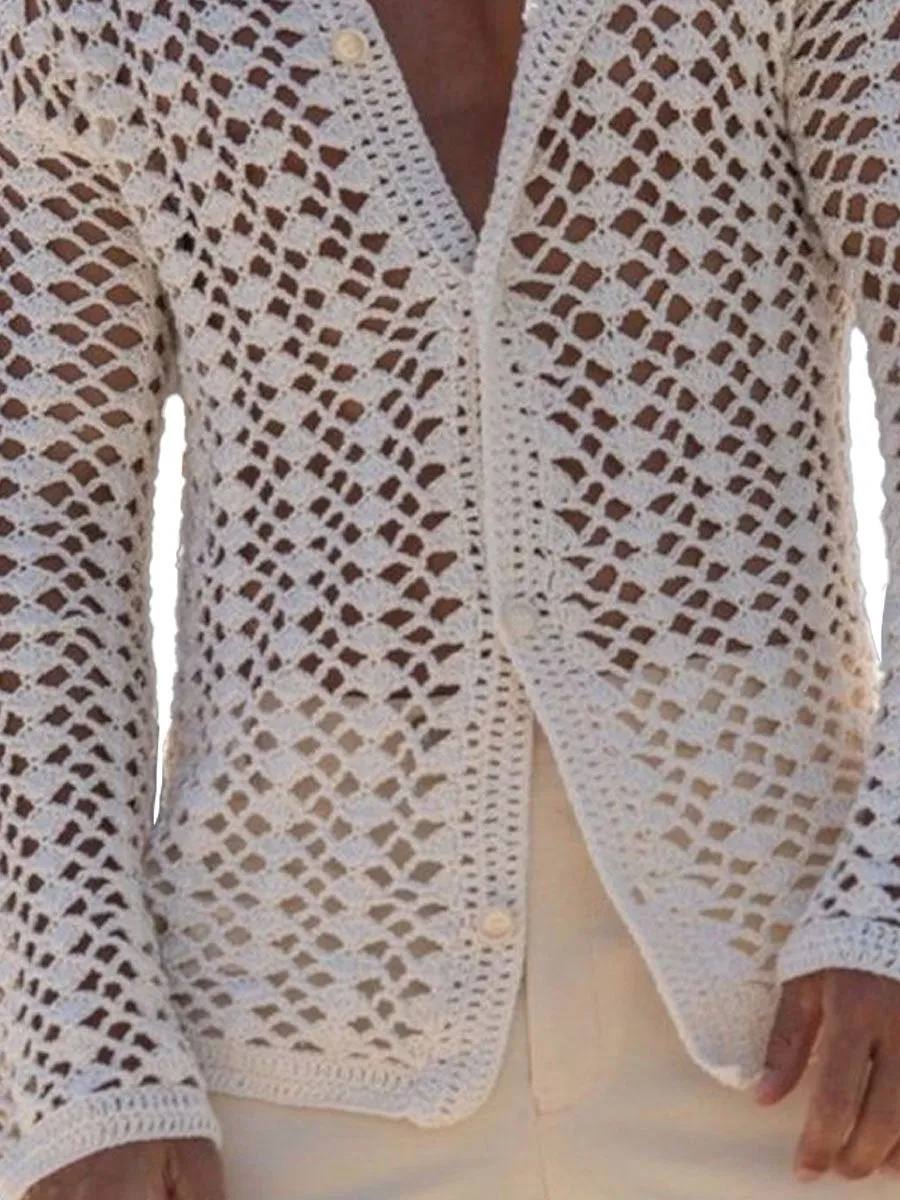 Men's Solid Color Hollow Knit Cardigan