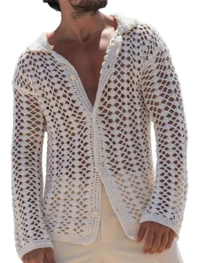 Men's Solid Color Hollow Knit Cardigan