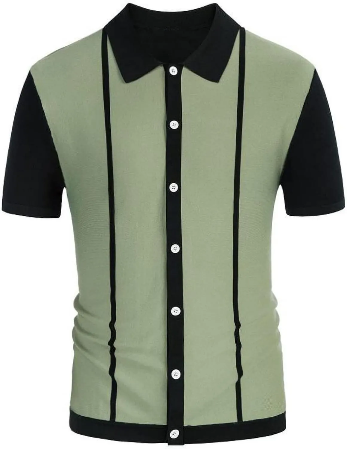 Men's Stripe Button Down Knit Polo Shirts Men's Vintage Short Sleeve Striped Polo Cardigan