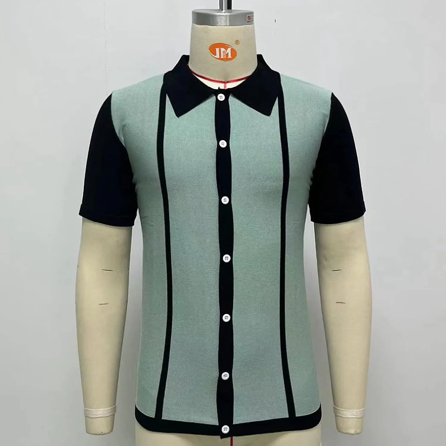 Men's Stripe Button Down Knit Polo Shirts Men's Vintage Short Sleeve Striped Polo Cardigan
