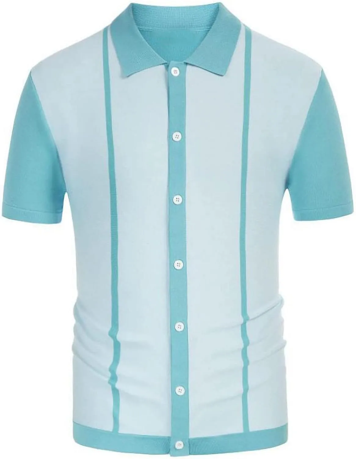 Men's Stripe Button Down Knit Polo Shirts Men's Vintage Short Sleeve Striped Polo Cardigan