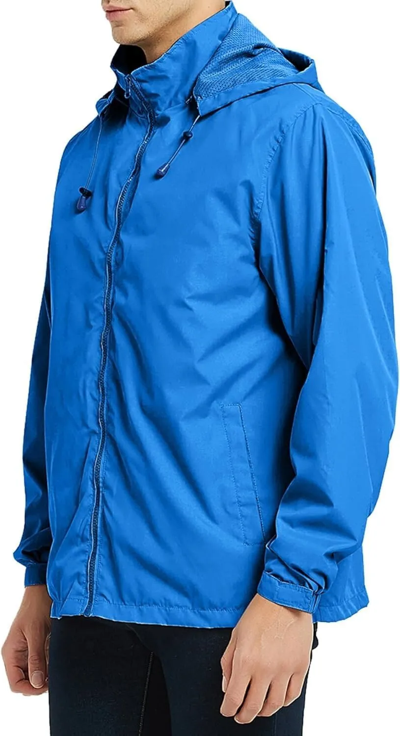 Mens Waterproof Rain Jacket Hooded Lightweight Windbreaker Hoodies Windbreaker Jacket with Pockets