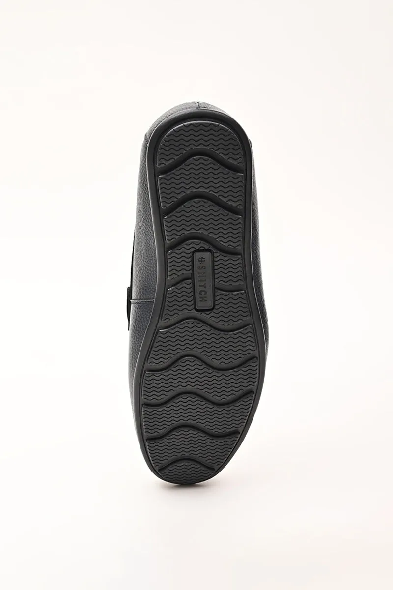 Navy Blue Textured Loafers