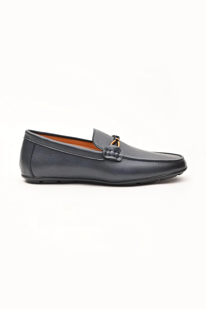 Navy Blue Textured Loafers
