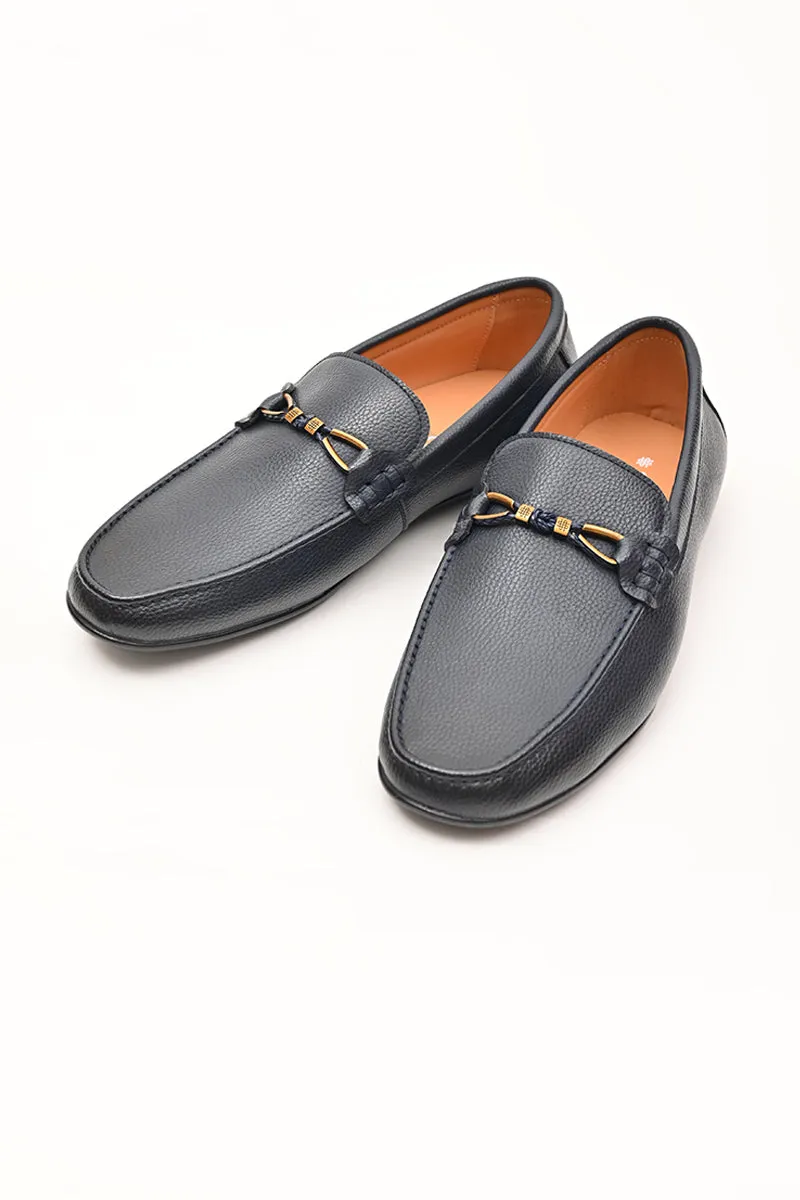 Navy Blue Textured Loafers