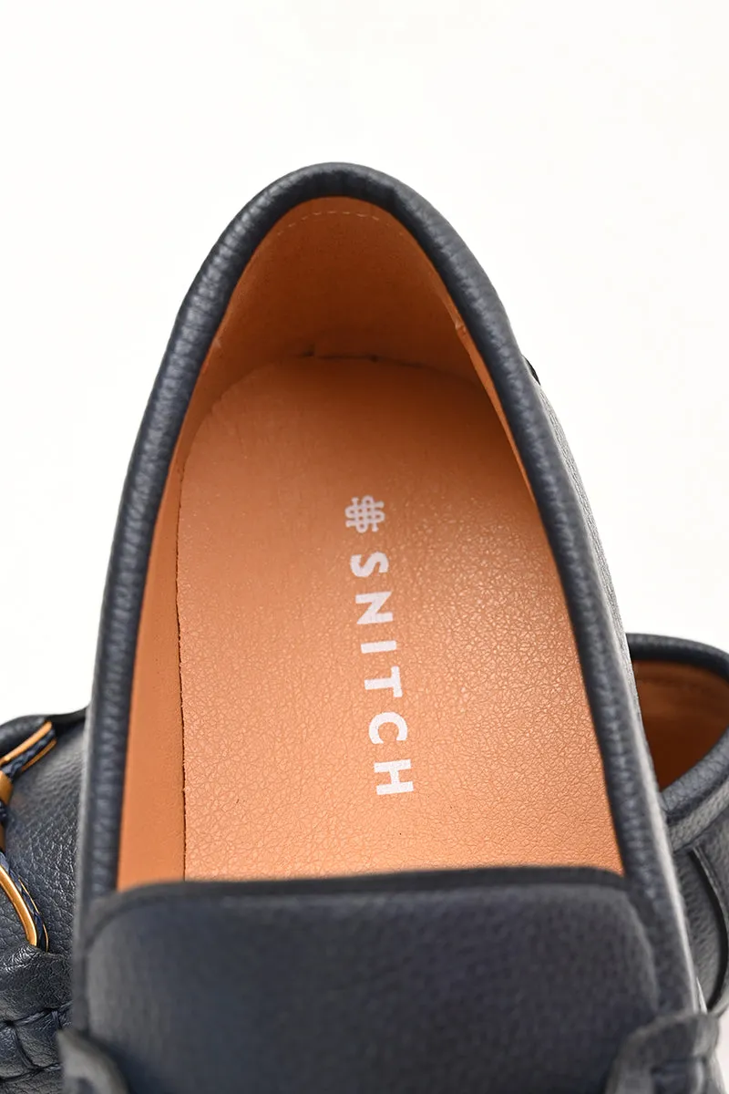 Navy Blue Textured Loafers