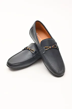Navy Blue Textured Loafers