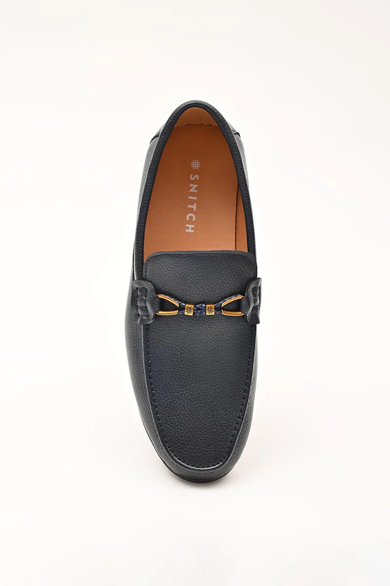 Navy Blue Textured Loafers