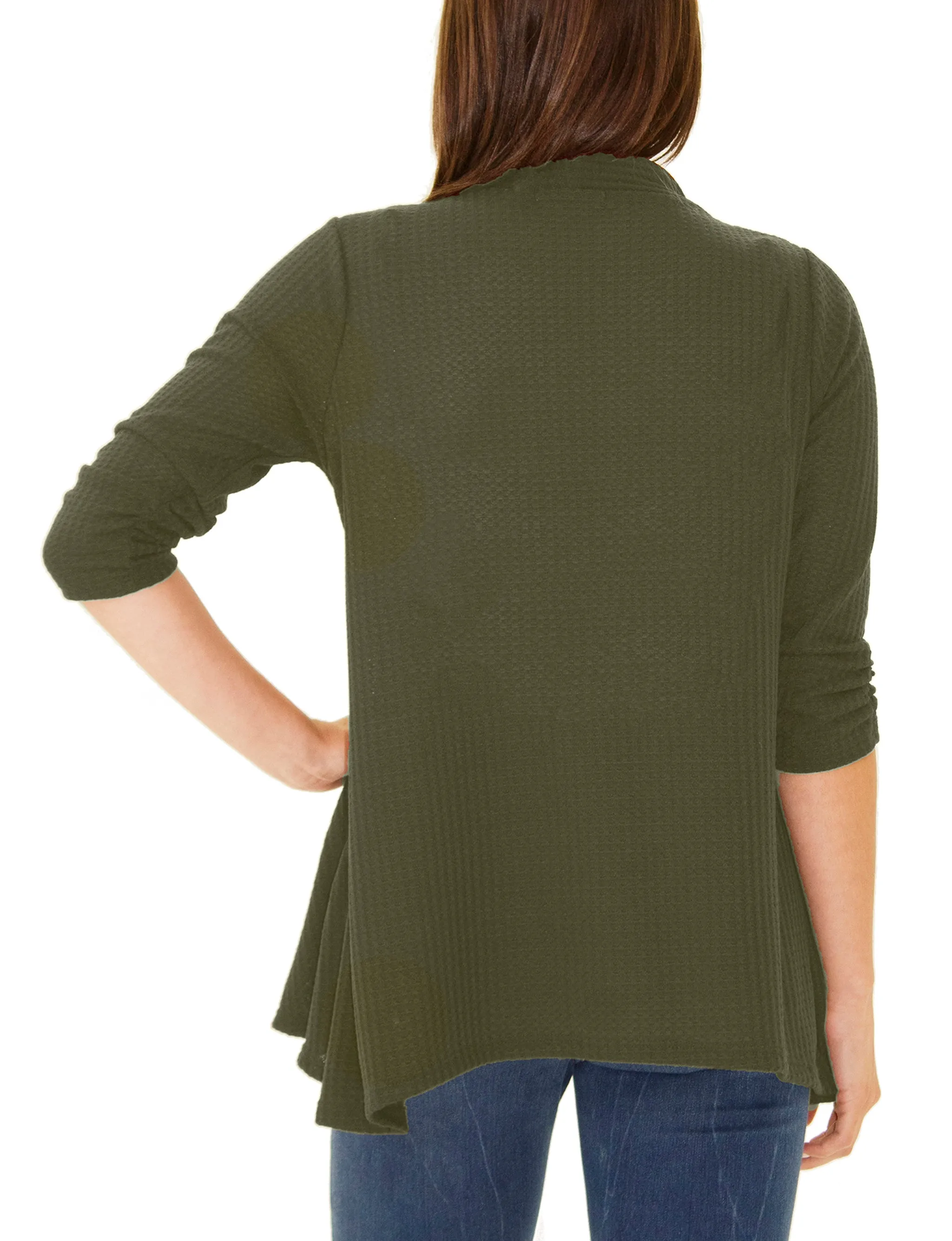 Petite 3/4 Sleeve Open Front Waffle Weave Cardigan