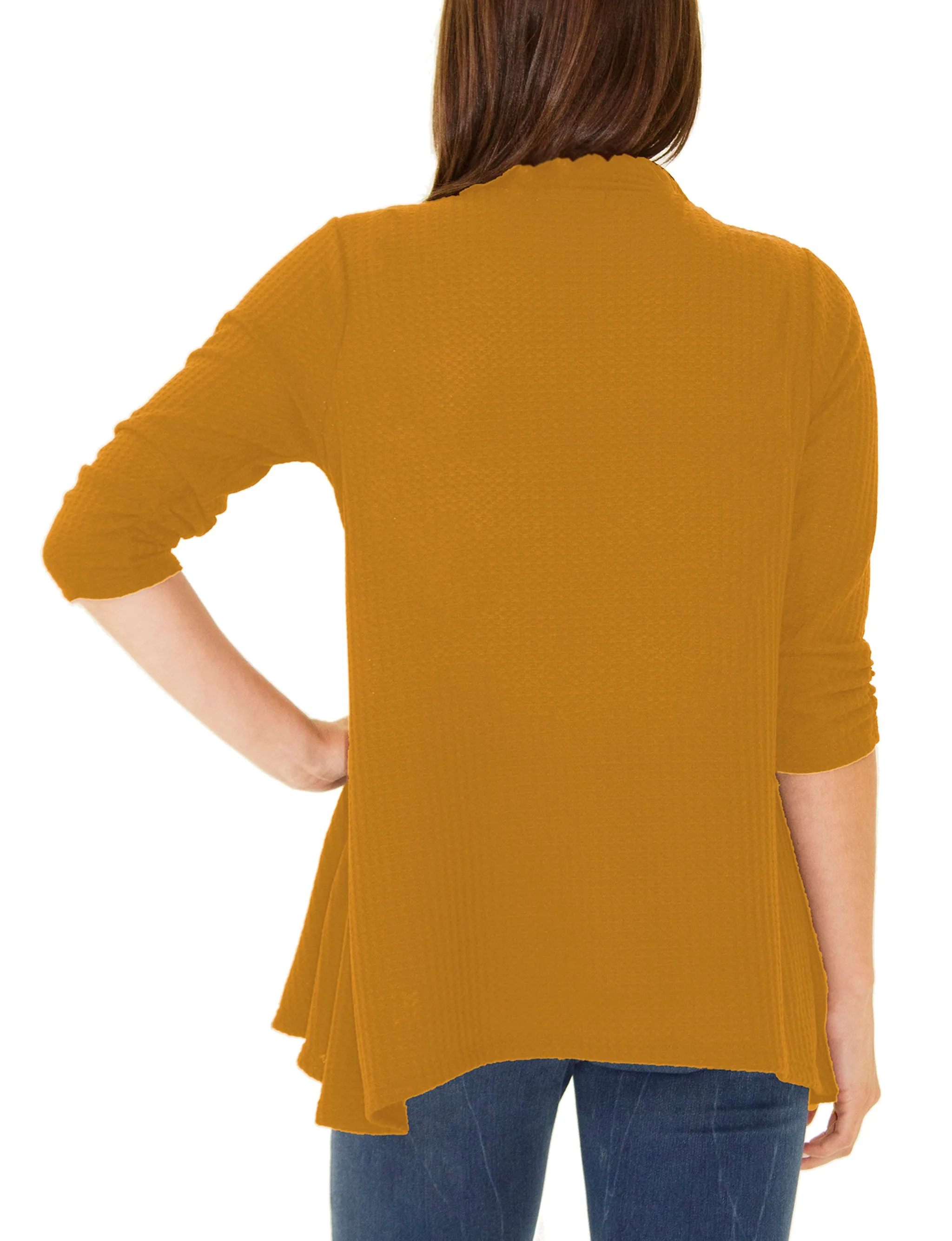 Petite 3/4 Sleeve Open Front Waffle Weave Cardigan