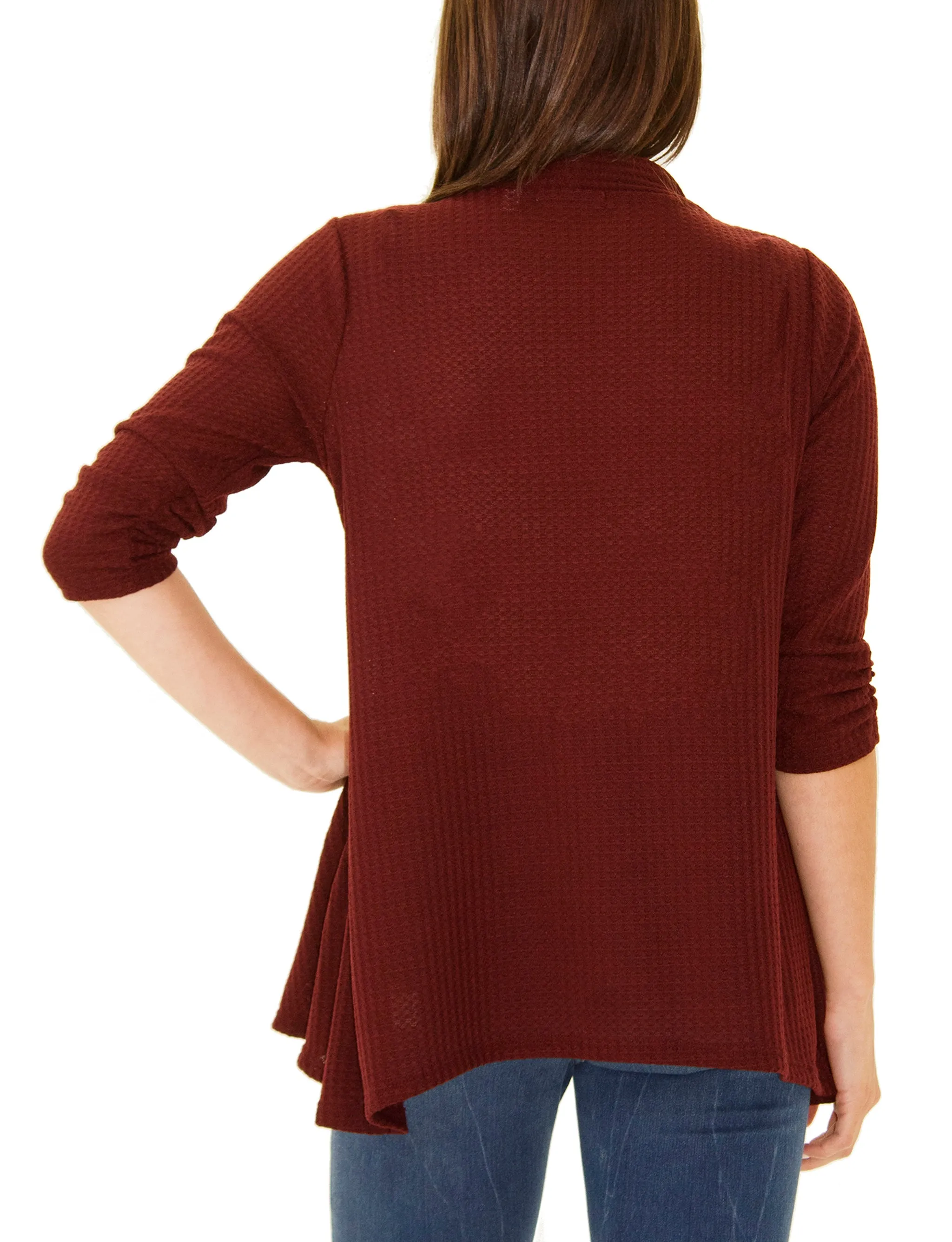 Petite 3/4 Sleeve Open Front Waffle Weave Cardigan