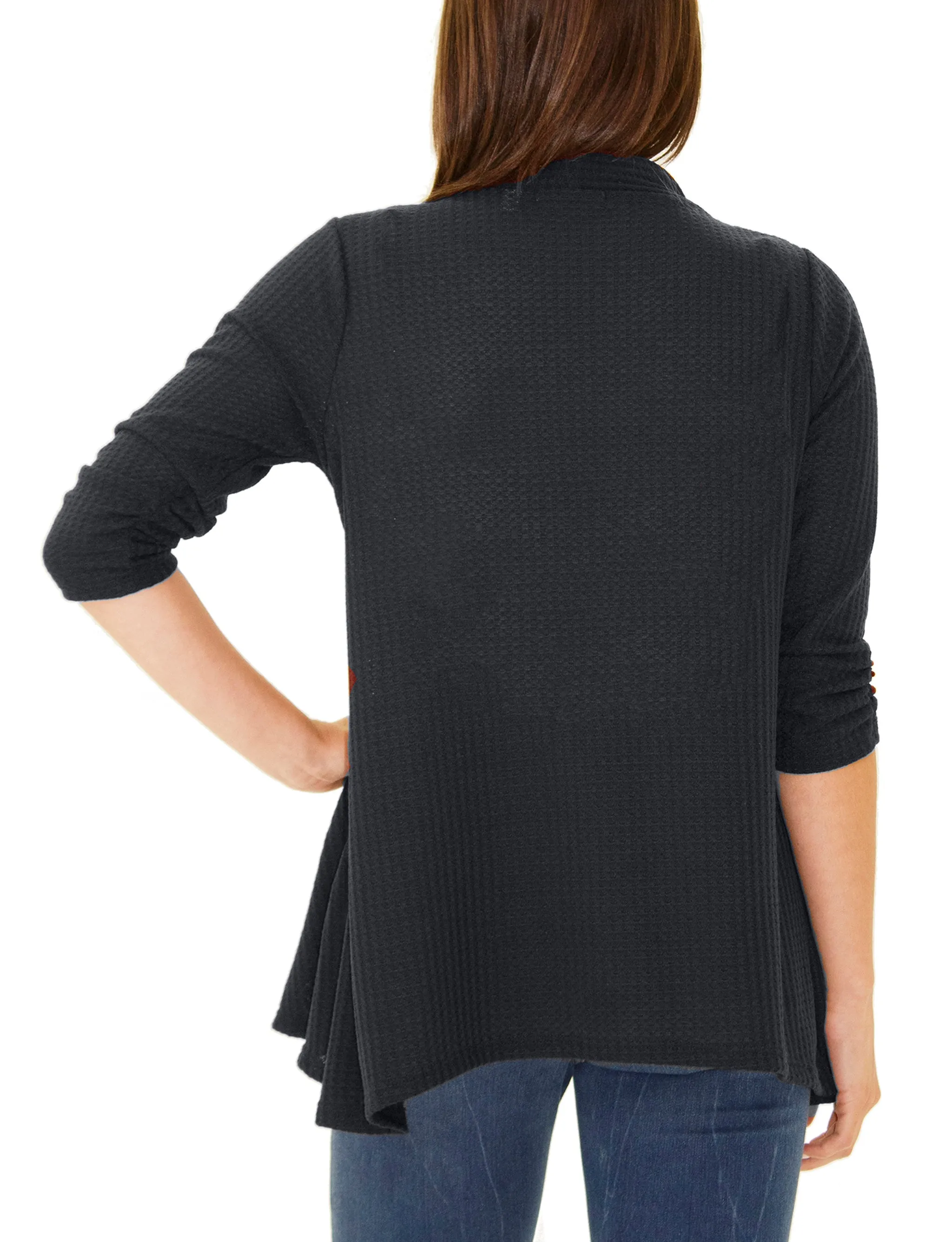 Petite 3/4 Sleeve Open Front Waffle Weave Cardigan