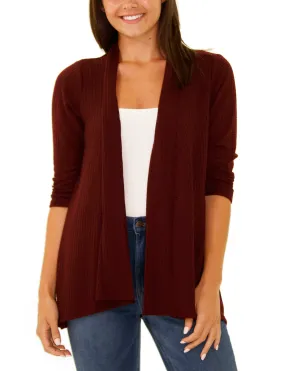 Petite 3/4 Sleeve Open Front Waffle Weave Cardigan