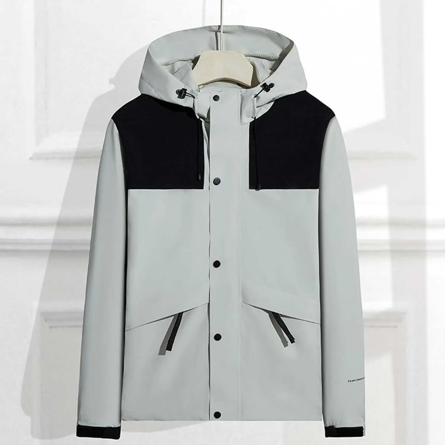 Premium Woman Raincoat Hooded Water Resistant Slicker Shell Windbreaker Plus Size Color Block Lightweight Rainjacket