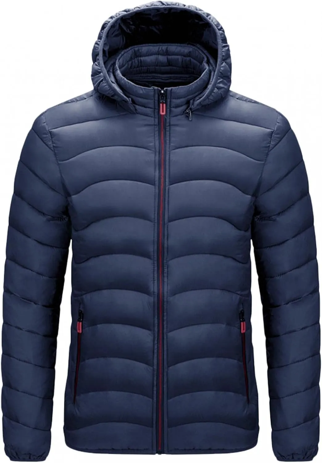 QWENTMTNTY Lightweight Puffer Jacket for Men with Removable Hood Winter Warm Full Zip Down Coats Water Resistant Windbreaker