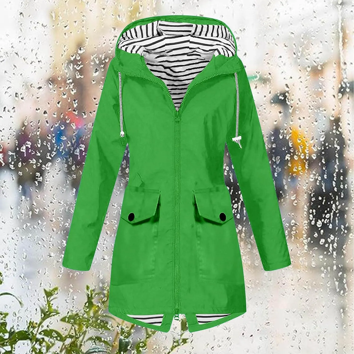 Rain Jacket for Women Lightweight Long Hooded Raincoat Waterproof Outdoor Hiking Travel Windbreaker Trench Coats