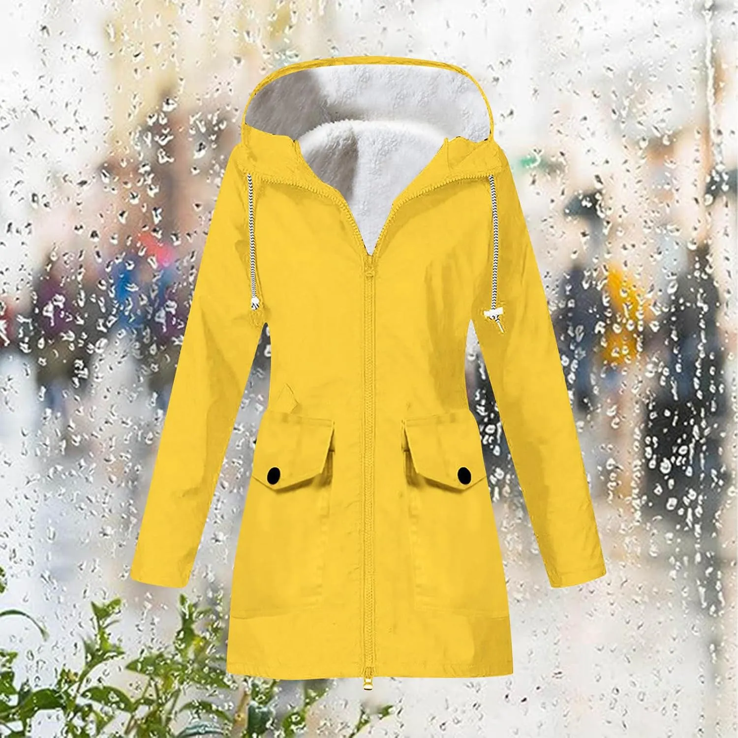 Rain Jacket Women Fleece Lined Raincoat Windbreaker Warm Waterproof Hooded Trench Coat Hiking Snow Coats