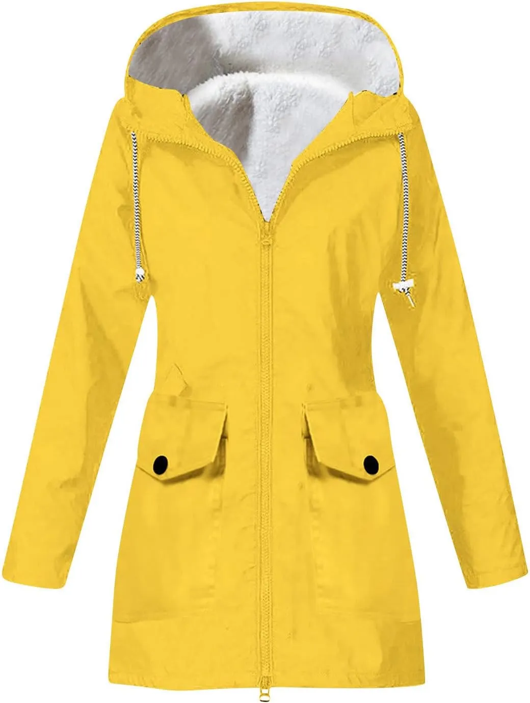 Rain Jacket Women Fleece Lined Raincoat Windbreaker Warm Waterproof Hooded Trench Coat Hiking Snow Coats