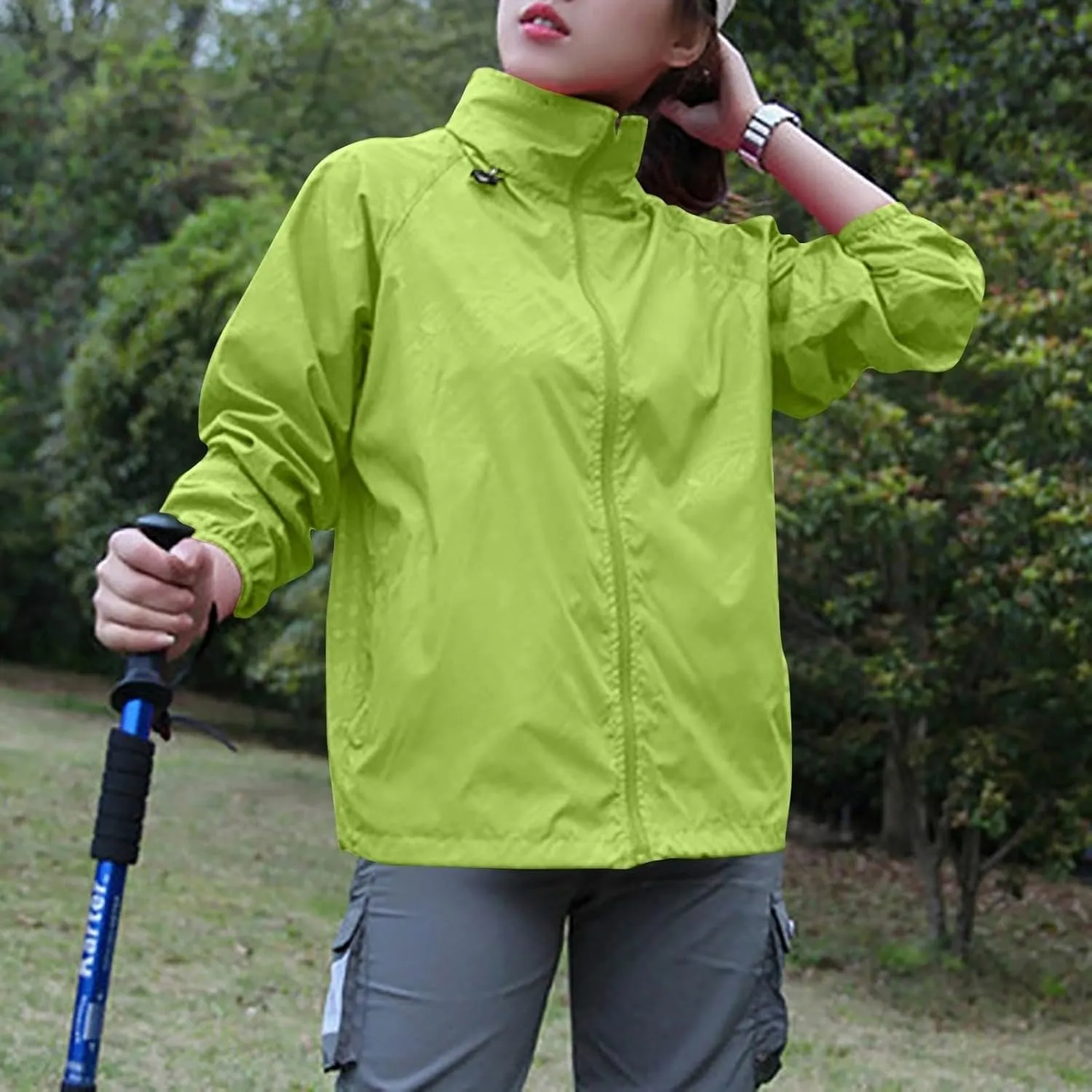 Rain Jacket Women Plus Size Lightweight Raincoat Outdoor Waterproof Windbreaker Hooded Packable Coats with Pockets