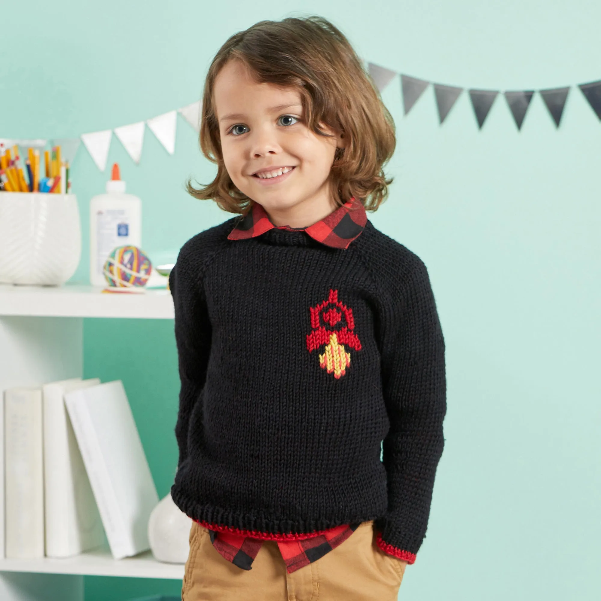 Red Heart Chic Knit Rocket Ship Sweater