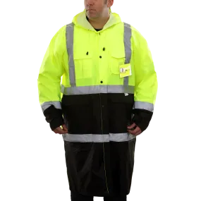 Safety Rain Trench Lightweight Waterproof Hi Vis 2-Tone Adjustable Hood