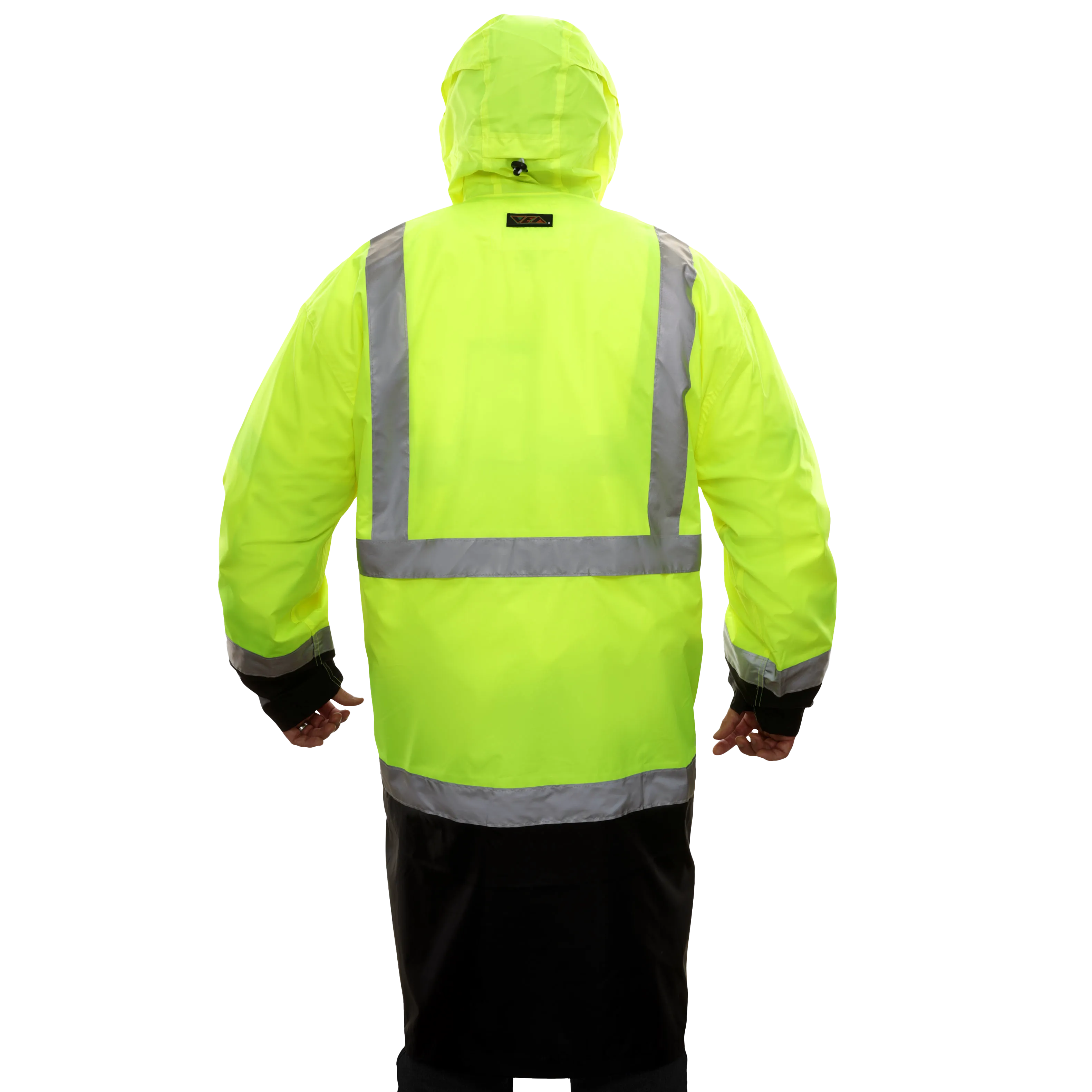 Safety Rain Trench Lightweight Waterproof Hi Vis 2-Tone Adjustable Hood