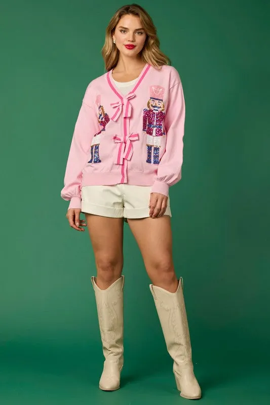 Sequin Cardigan with Bow Detail