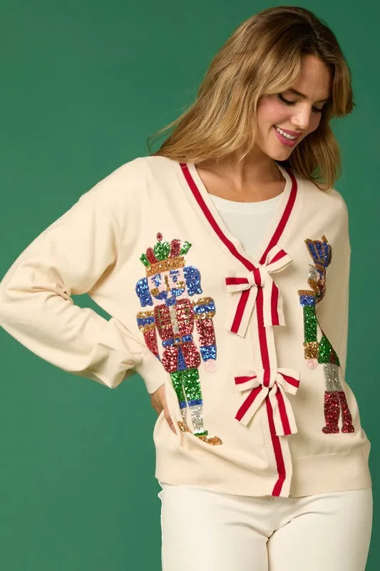 Sequin Cardigan with Bow Detail