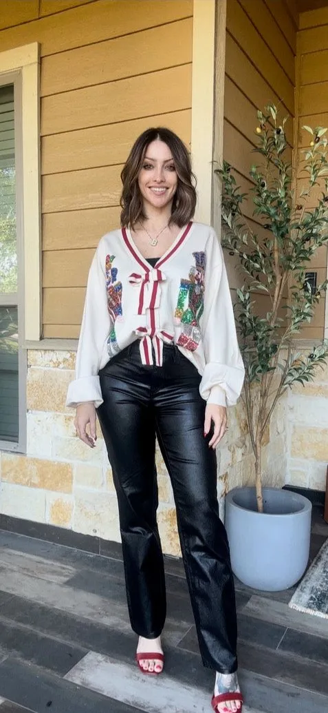 Sequin Cardigan with Bow Detail