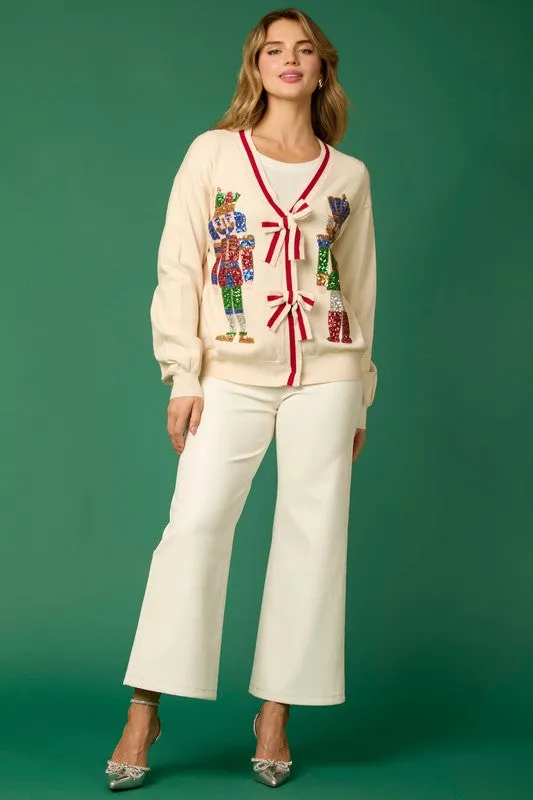 Sequin Cardigan with Bow Detail