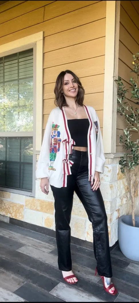 Sequin Cardigan with Bow Detail