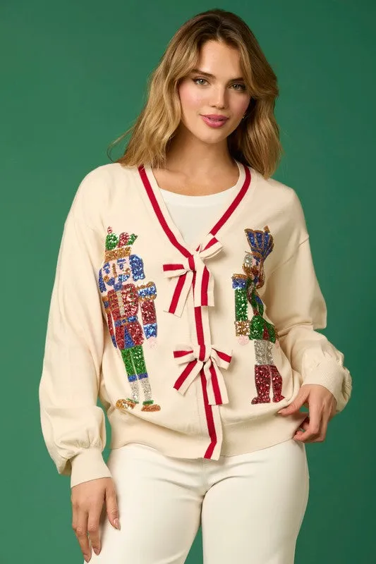 Sequin Cardigan with Bow Detail