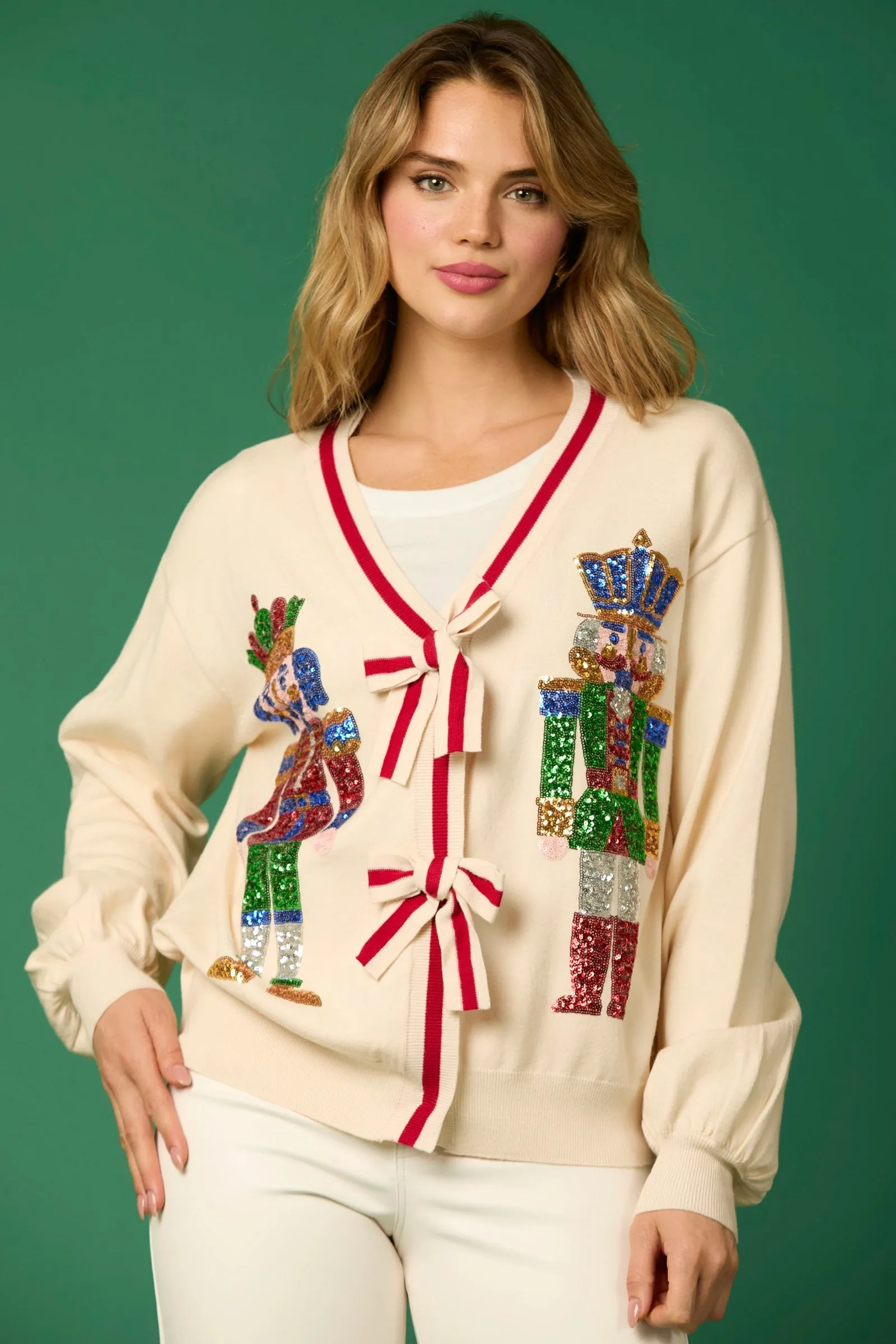 Sequin Cardigan with Bow Detail