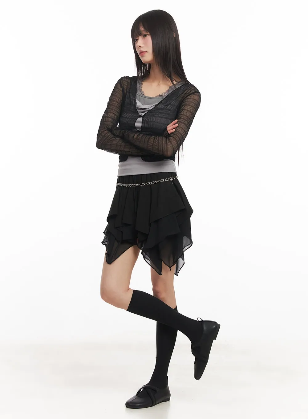 Sheer Chic Buttoned Cardigan CA523