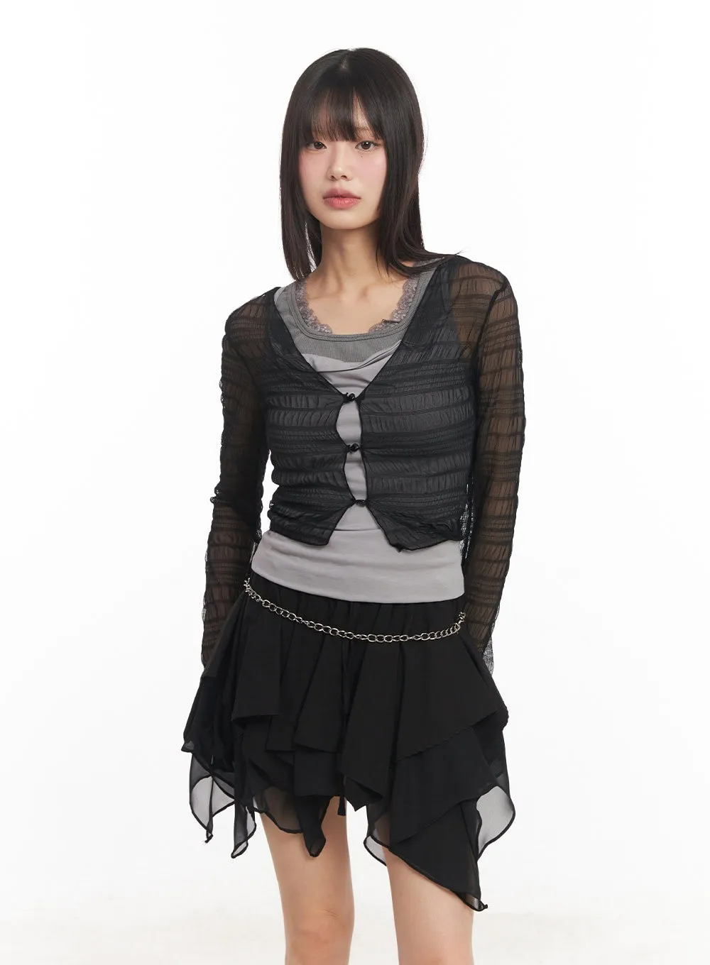 Sheer Chic Buttoned Cardigan CA523