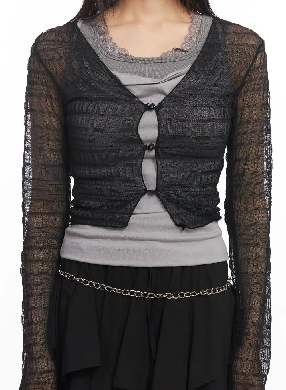 Sheer Chic Buttoned Cardigan CA523