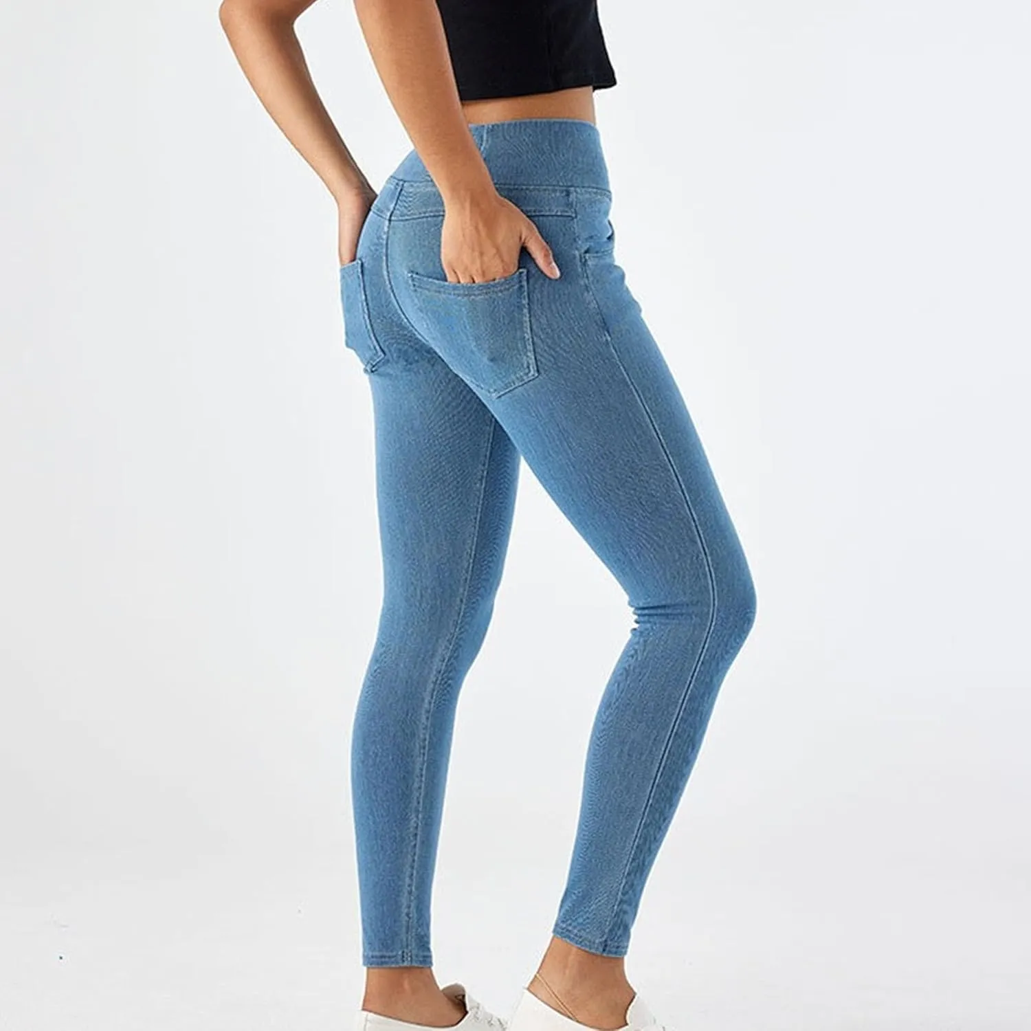 Skinny Stretchy Curvy Jeans for Women High Cross Waisted Tummy Control Jeans with Pockets