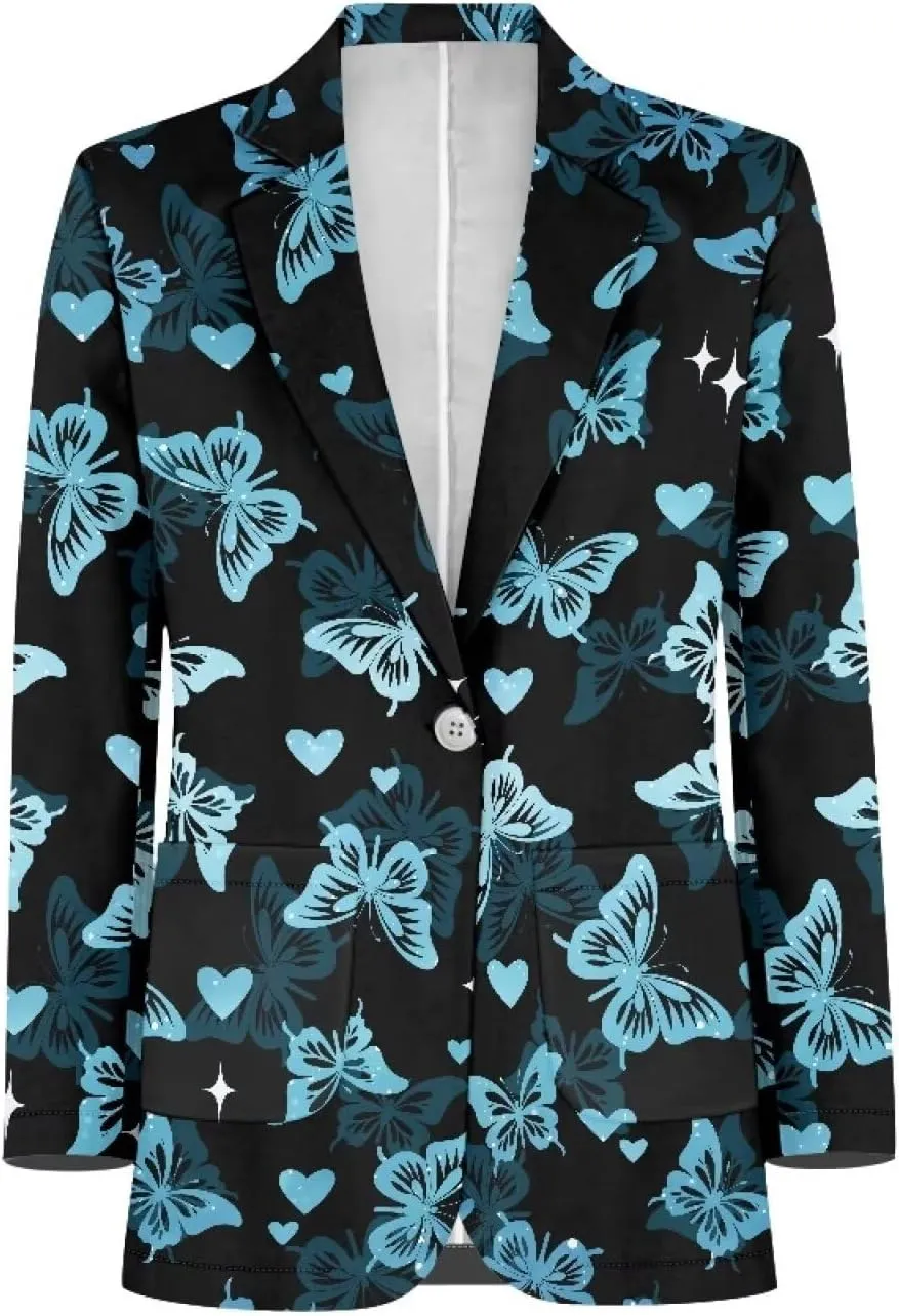 Soft Modern One Button Blazer for Men Novelty Print Long Sleeve Notch Lapel Collar Suit Jacket with Pockets