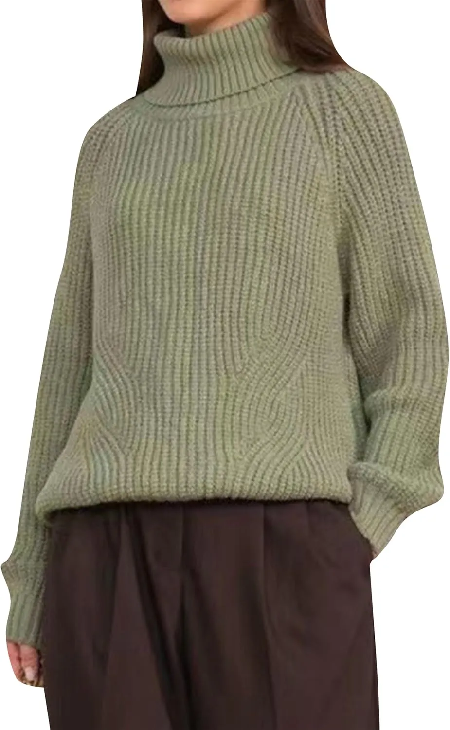 TYQQU Womens Solid Color Long Sleeve Sweater Baggy Chunky Pullover Warm Turtleneck Jumper Top