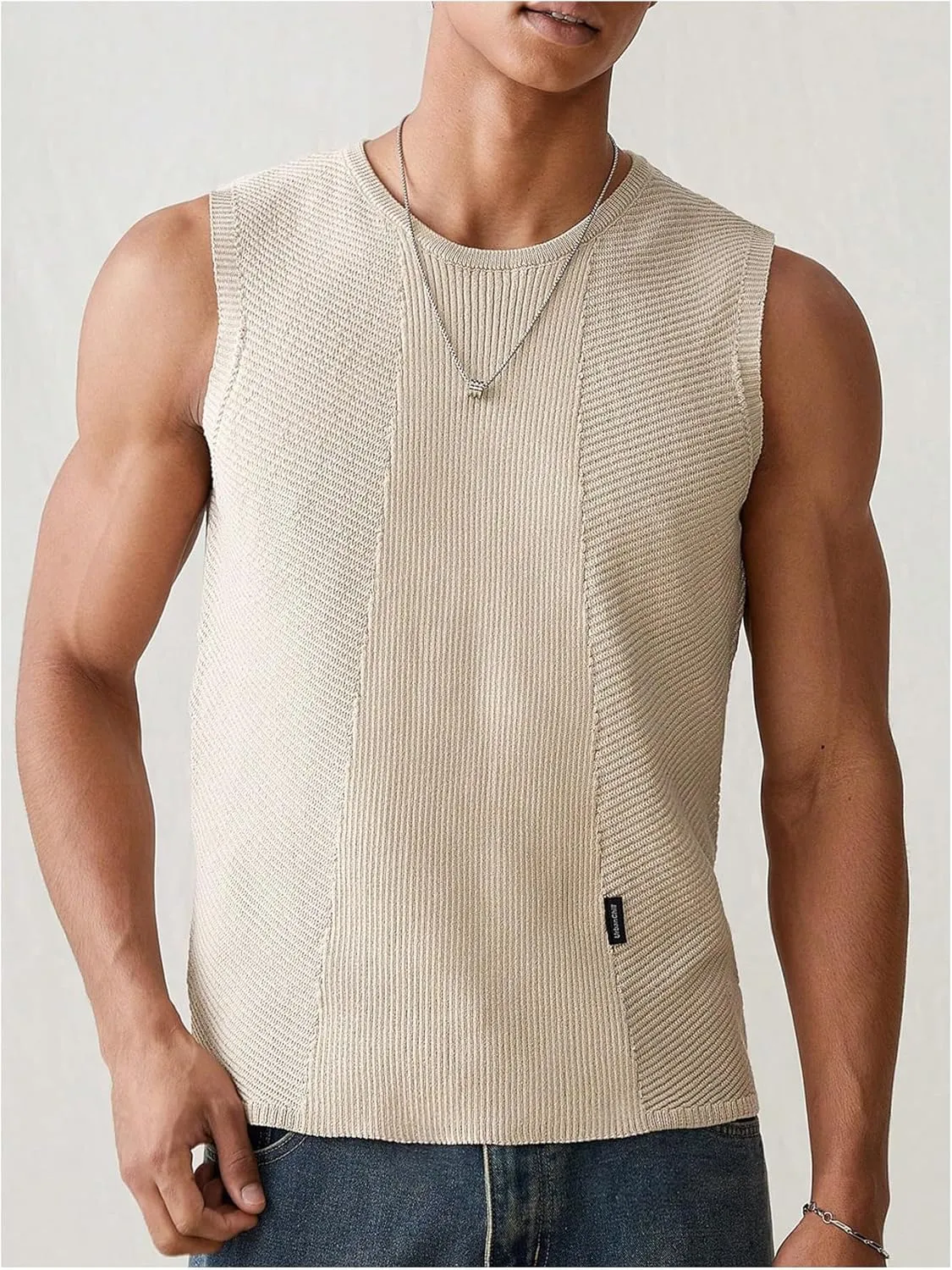 WDIRARA Men's Knit Sweater Vest Sleeveless V Neck Pullover Tank Tops