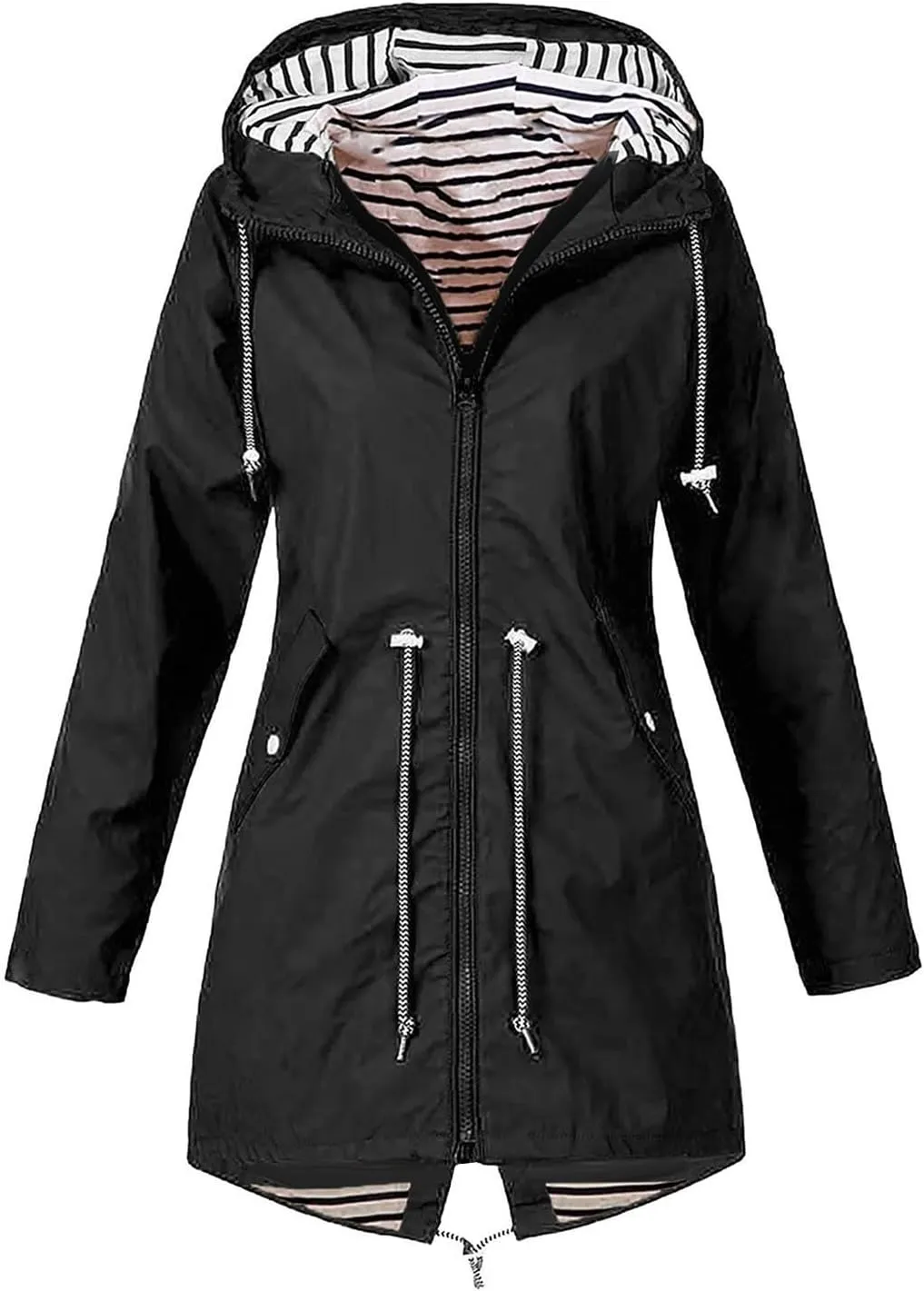 Women Waterproof Outdoor Hiking Raincoat Jacket Lined Rain Jacket Lightweight Hooded Jackets Trench Coats