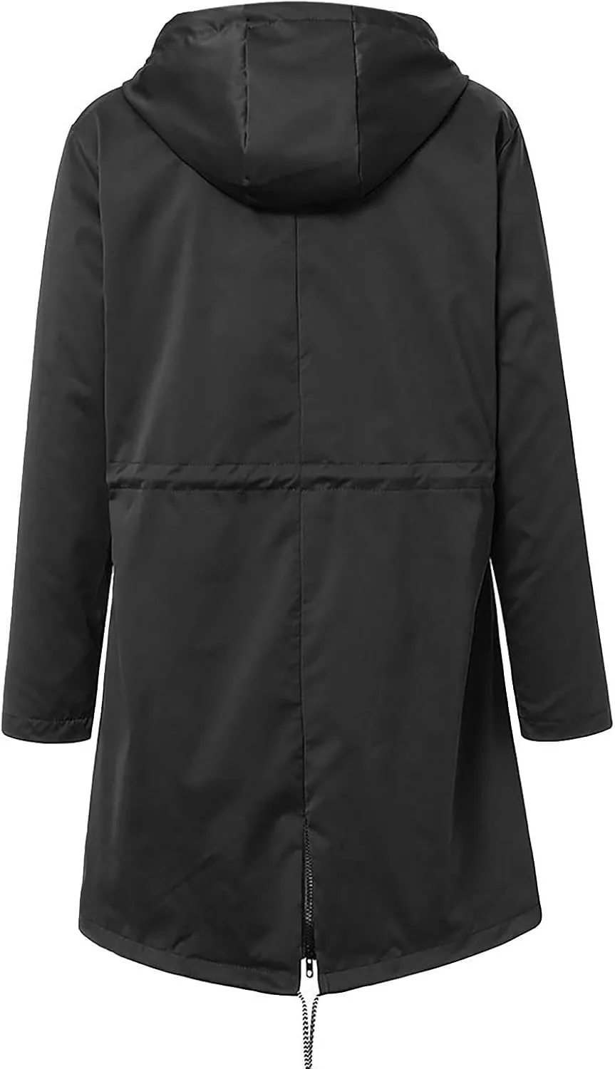 Women Waterproof Outdoor Hiking Raincoat Jacket Lined Rain Jacket Lightweight Hooded Jackets Trench Coats
