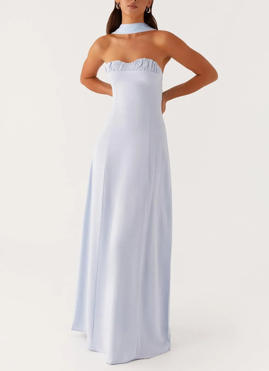 Women Y2k Strapless Floral Tube Maxi Dress with Neck Scarf Backless Mesh Bodycon Long Beach Cocktail Party Sundress
