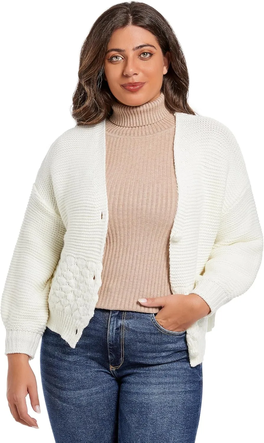 Women's 2024 Fall Winter Chunky Knit Cardigan Sweaters Long Sleeve V-Neck Open Front Casual Outerwear for Women