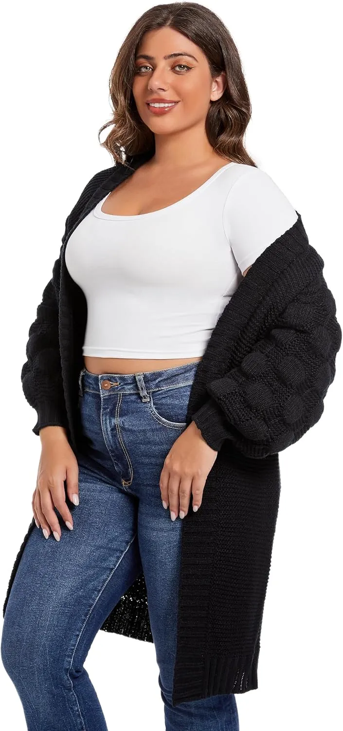 Women's 2024 Fall Winter Oversized Long Chunky Knit Open Front Cardigan Sweater Casual V-Neck Long Sleeve Sweater