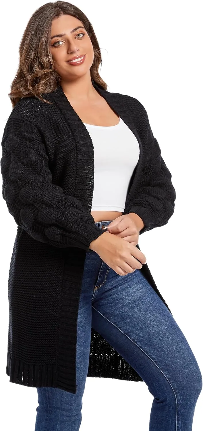 Women's 2024 Fall Winter Oversized Long Chunky Knit Open Front Cardigan Sweater Casual V-Neck Long Sleeve Sweater