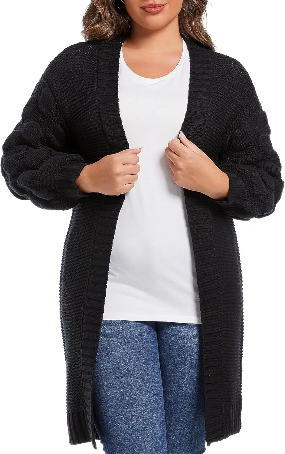 Women's 2024 Fall Winter Oversized Long Chunky Knit Open Front Cardigan Sweater Casual V-Neck Long Sleeve Sweater