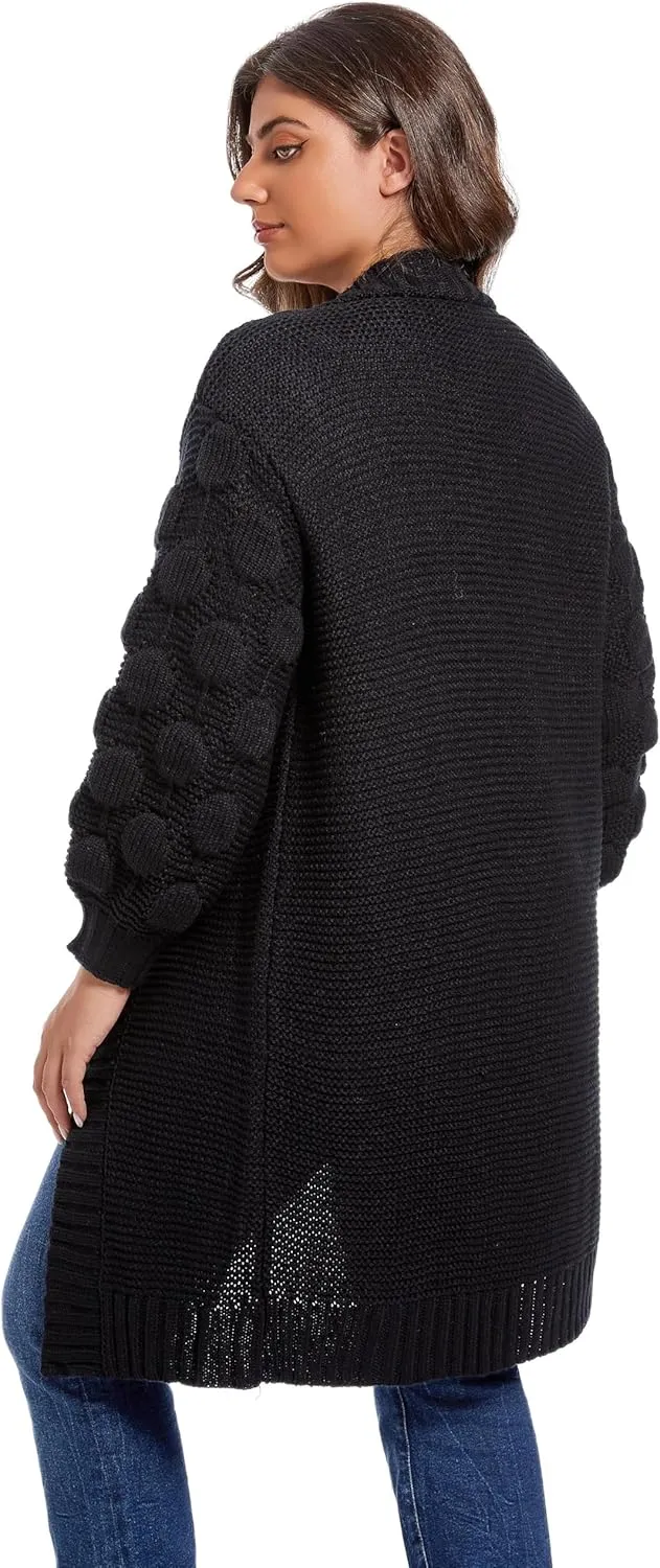 Women's 2024 Fall Winter Oversized Long Chunky Knit Open Front Cardigan Sweater Casual V-Neck Long Sleeve Sweater