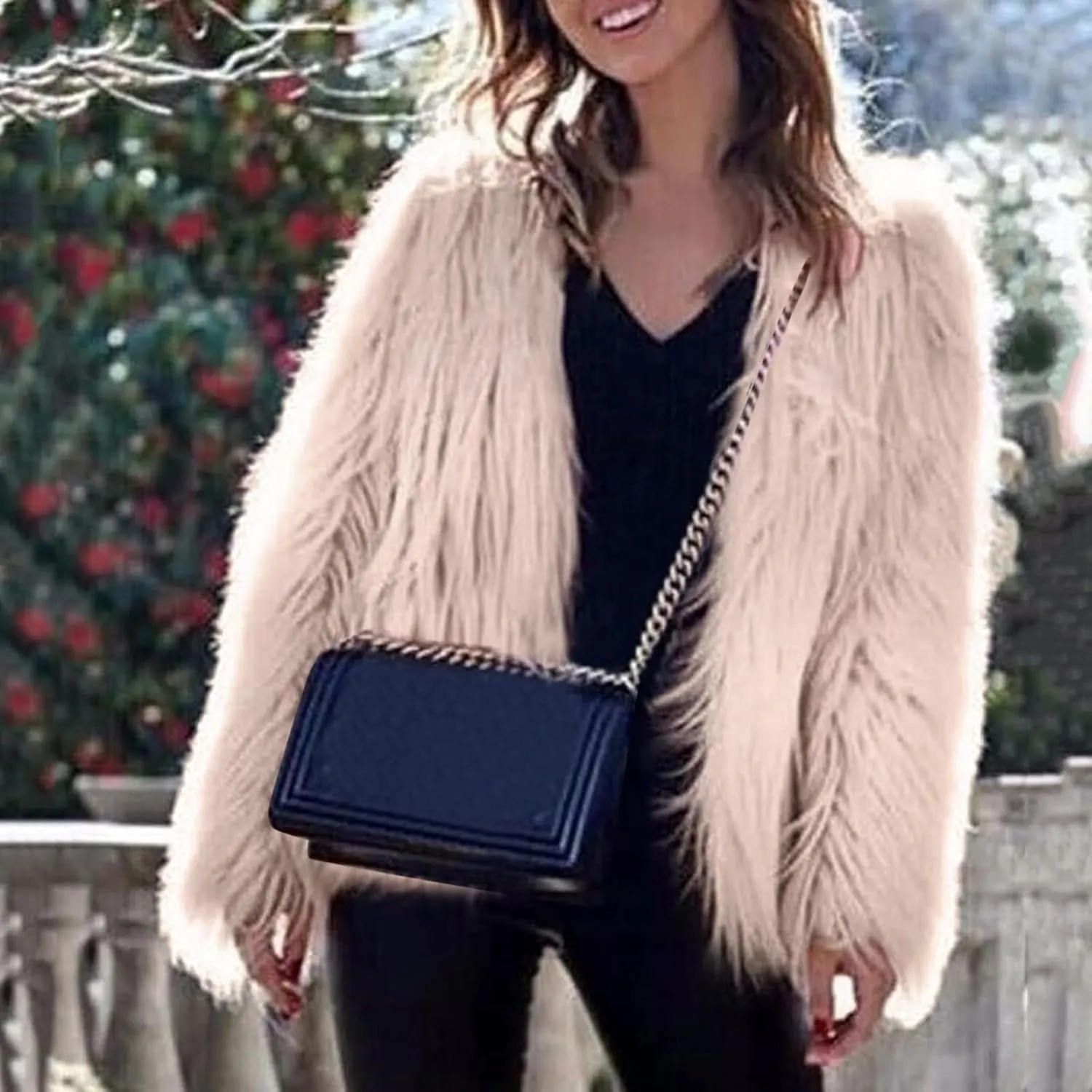 Women's 2024 Winter Coats Fleece Cropped Jacket Long Sleeve Fluffy Warm Coat Short Soft Shaggy Outerwear Fall Cardigan