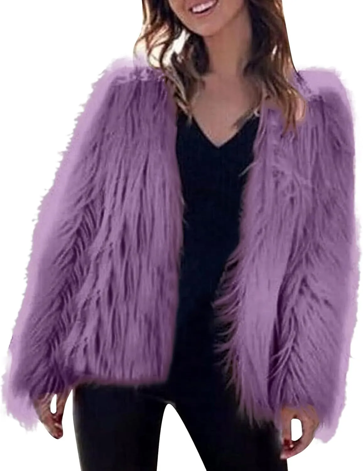 Women's 2024 Winter Coats Fleece Cropped Jacket Long Sleeve Fluffy Warm Coat Short Soft Shaggy Outerwear Fall Cardigan